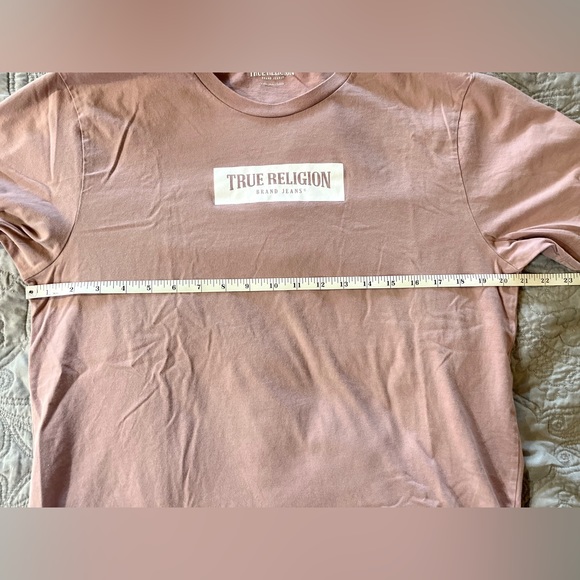 True Religion Jeans Men’s Box Logo Woodrose Pink Short Sleeve Tee Shirt Size XL - Picture 7 of 9